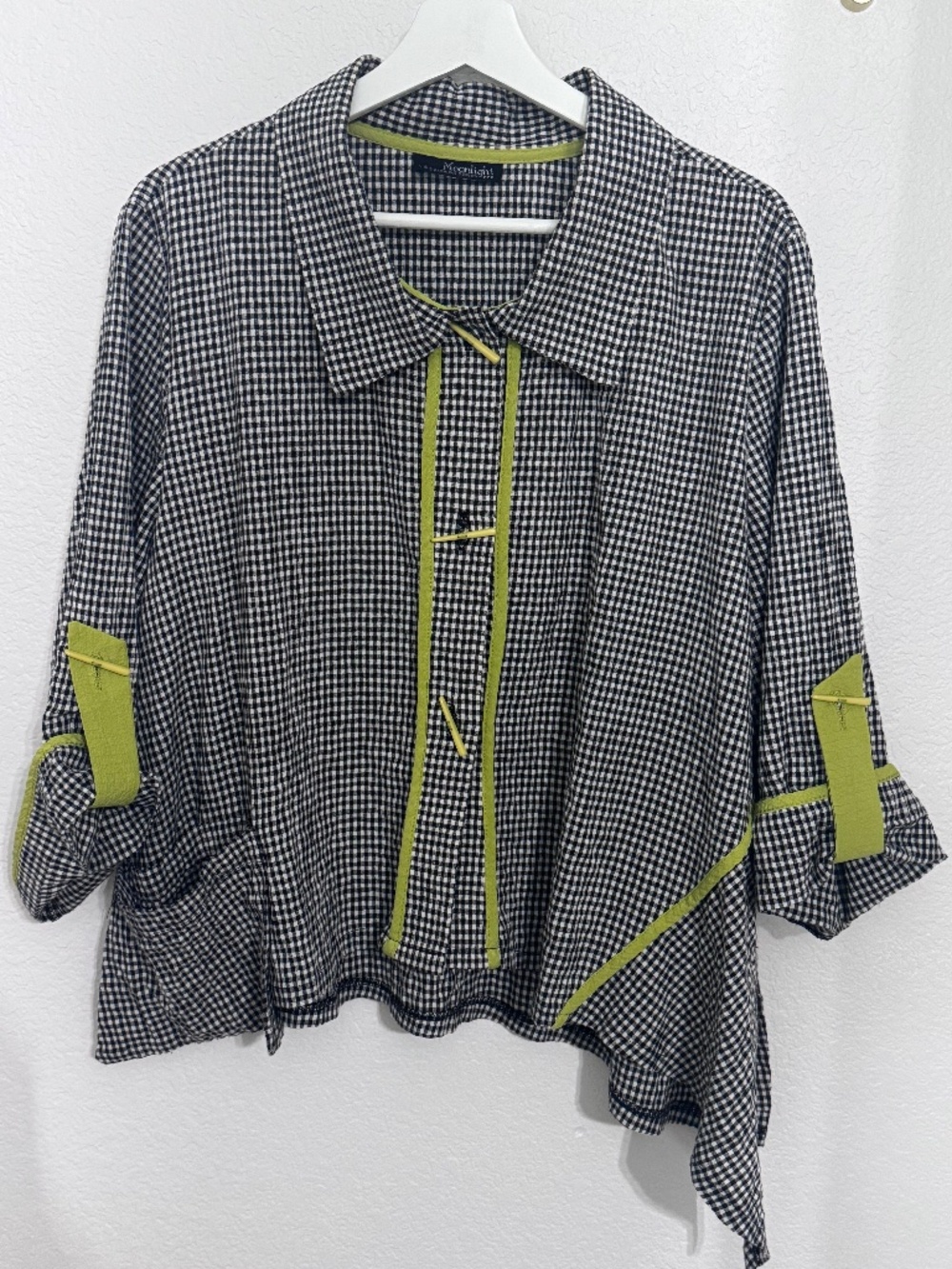 Moonlight by Y&S Gingham / Lime Green Asymmetrical Boxy Boho Artsy Tunic